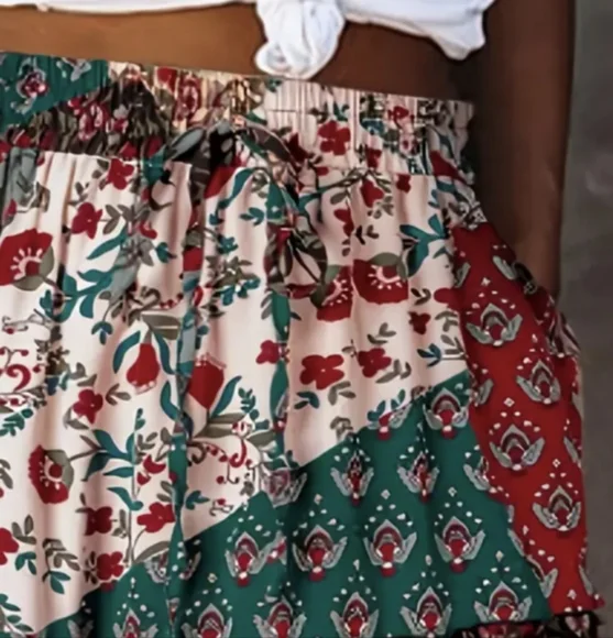 Skirt Maxi Patchwork Print Bohemian Long Pockets Skirts elastic Drawstring waist - Picture 4 of 7